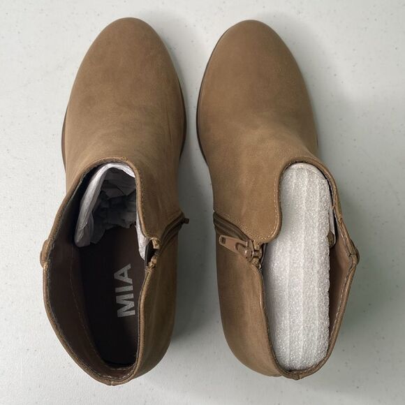 Mia Jaice Ankle Bootie Vegan Low Stacked Heel Side Zip Braid Detail Round Toe - Picture 7 of 12